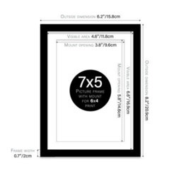 "7X5"" Black Frame With Mount For 6X4"" Pictures 20mm Slim Edge Portrait And Landscape Display With Wall Hooks And Kickstand" - thumbnail 2
