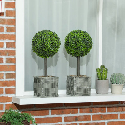 Homcom Set Of 2 Artificial Plants, 50Cm Faux Boxwood Topiary Balls, Green - image 1