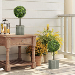 Homcom Set Of 2 Artificial Plants, 50Cm Faux Boxwood Topiary Balls, Green - thumbnail 8