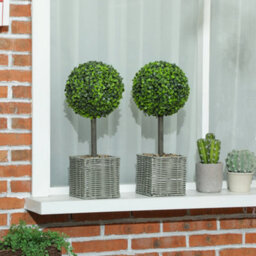 Homcom Set Of 2 Artificial Plants, 50Cm Faux Boxwood Topiary Balls, Green - thumbnail 1