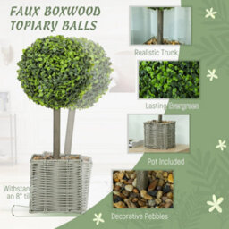 Homcom Set Of 2 Artificial Plants, 50Cm Faux Boxwood Topiary Balls, Green - thumbnail 4