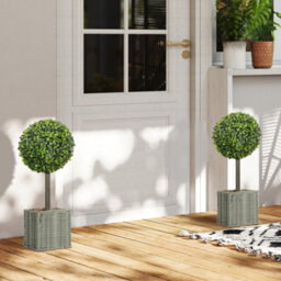 Homcom Set Of 2 Artificial Plants, 50Cm Faux Boxwood Topiary Balls, Green - thumbnail 7