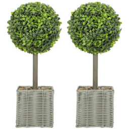 Homcom Set Of 2 Artificial Plants, 50Cm Faux Boxwood Topiary Balls, Green - thumbnail 2