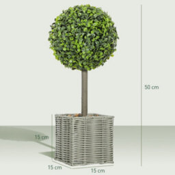 Homcom Set Of 2 Artificial Plants, 50Cm Faux Boxwood Topiary Balls, Green - thumbnail 3
