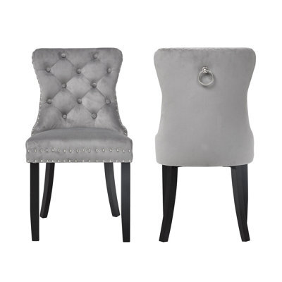 Groundlevel Set Of 2 Studded Velvet Dining Chairs With Ring Knocker - image 1