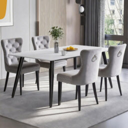 Groundlevel Set Of 2 Studded Velvet Dining Chairs With Ring Knocker - thumbnail 6
