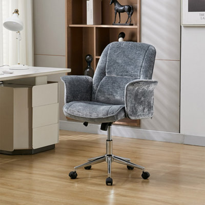 Living And Home Chenille Upholstered Office Chair With Armrests And Casters - image 1
