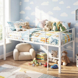 Single Low Loft Bed Metal Frame With Full Safety Guardrails - thumbnail 1