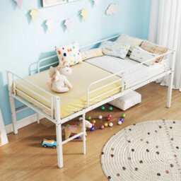 Single Low Loft Bed Metal Frame With Full Safety Guardrails - thumbnail 6