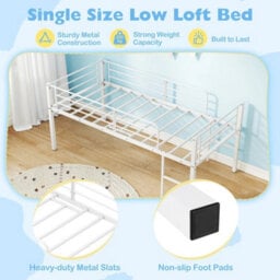 Single Low Loft Bed Metal Frame With Full Safety Guardrails - thumbnail 3