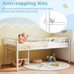Single Low Loft Bed Metal Frame With Full Safety Guardrails - thumbnail 4