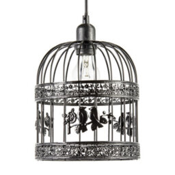 Happy Homewares Shabby Chic Shiny Black Gloss Birdcage Shade With 3D Flowers And Birds
