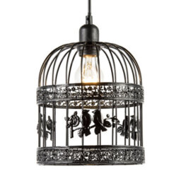 Happy Homewares Shabby Chic Shiny Black Gloss Birdcage Shade With 3D Flowers And Birds - thumbnail 2