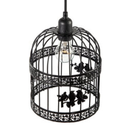 Happy Homewares Shabby Chic Shiny Black Gloss Birdcage Shade With 3D Flowers And Birds - thumbnail 3