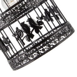 Happy Homewares Shabby Chic Shiny Black Gloss Birdcage Shade With 3D Flowers And Birds - thumbnail 4