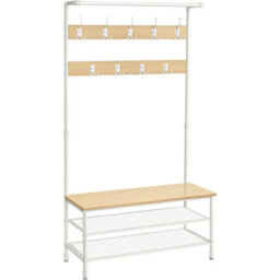 Songmics Large Entryway Stand, Hall Tree With Shoe Storage Bench, Coat Hooks, Hanging Rail, Oak And White - thumbnail 7