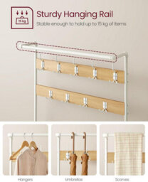Songmics Large Entryway Stand, Hall Tree With Shoe Storage Bench, Coat Hooks, Hanging Rail, Oak And White - thumbnail 6