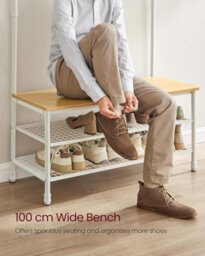 Songmics Large Entryway Stand, Hall Tree With Shoe Storage Bench, Coat Hooks, Hanging Rail, Oak And White - thumbnail 5
