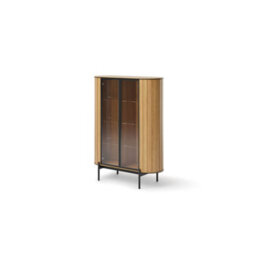 Arte Rotto 10 Display Cabinet 107Cm Oak Vincenza - Curved Glass Cabinet With Integrated Led Lighting - thumbnail 1