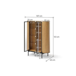 Arte Rotto 10 Display Cabinet 107Cm Oak Vincenza - Curved Glass Cabinet With Integrated Led Lighting - thumbnail 5