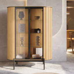 Arte Rotto 10 Display Cabinet 107Cm Oak Vincenza - Curved Glass Cabinet With Integrated Led Lighting - thumbnail 6