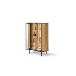 Arte Rotto 10 Display Cabinet 107Cm Oak Vincenza - Curved Glass Cabinet With Integrated Led Lighting - thumbnail 4