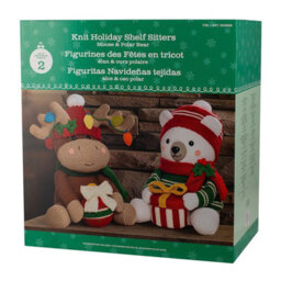 Xample 16 Inch Christmas Knit Characters Set, Moose & Polar Bear Shelf Sitters, Soft Crochet Design, Weighted Base, Indoor Decoration - thumbnail 7