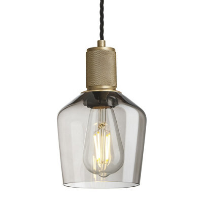 Industville Knurled Glass Schoolhouse Pendant - 5.5 Inch, Mocha Glass Schoolhouse - 5.5 Inch, Brass Pendant Holder - image 1