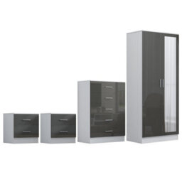 Reflect 2 Door Mirror Wardrobe, 5 Drawer Chest, 2X 2 Drawer Bedsides - Grey Gloss & Matt White - Modern Bedroom Furniture Set - thumbnail 5
