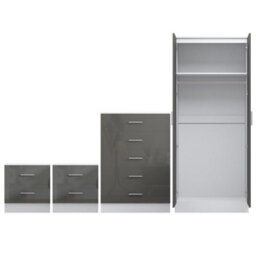 Reflect 2 Door Mirror Wardrobe, 5 Drawer Chest, 2X 2 Drawer Bedsides - Grey Gloss & Matt White - Modern Bedroom Furniture Set - thumbnail 6