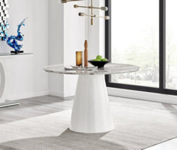 Furniturebox Uk Palma White Marble Effect Round Dining Table & 4 Black Velvet Milan Chairs - thumbnail 3