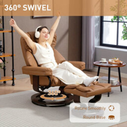 Homcom Pu Leather Manual Reclining Armchair Footstool Padded Seat Brown - thumbnail 6