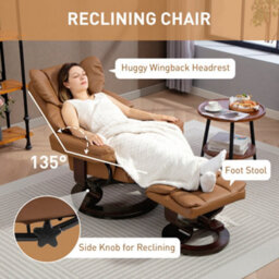 Homcom Pu Leather Manual Reclining Armchair Footstool Padded Seat Brown - thumbnail 4