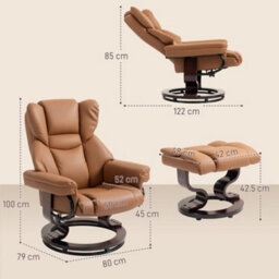 Homcom Pu Leather Manual Reclining Armchair Footstool Padded Seat Brown - thumbnail 3
