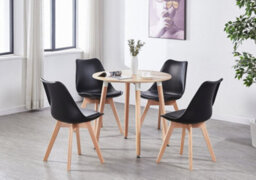 Life Interiors 5Pcs Dining Set - An Oak Round Dining Table & Set Of 4 Black Lorenzo Tulip Chairs With Padded Seat - thumbnail 2
