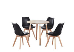 Life Interiors 5Pcs Dining Set - An Oak Round Dining Table & Set Of 4 Black Lorenzo Tulip Chairs With Padded Seat - thumbnail 1