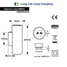 Long Life Lamps Company Modern White Ceramic Up & Down Contemporary Indoor Wall Light Lamp M0044 - thumbnail 2