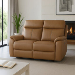 Aspire Kingsmere 2 Seater Power Recliner Sofa In Real Leather, Tan - thumbnail 1