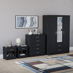 Lassic Vida Designs Riano 4 Piece Bedroom Set (1 Drawer Bedside Chest, 5 Drawer Chest, 3 Door 2 Drawer Mirrored Wardrobe), Black - thumbnail 6