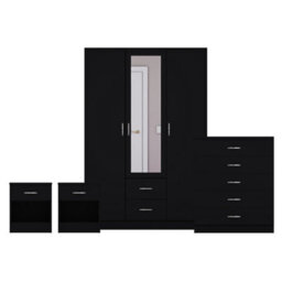 Lassic Vida Designs Riano 4 Piece Bedroom Set (1 Drawer Bedside Chest, 5 Drawer Chest, 3 Door 2 Drawer Mirrored Wardrobe), Black - thumbnail 8