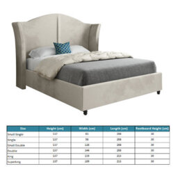 Zampa Curved Top Curved Winged Upholstered Soft Velvet Cream Bed Frame - thumbnail 4