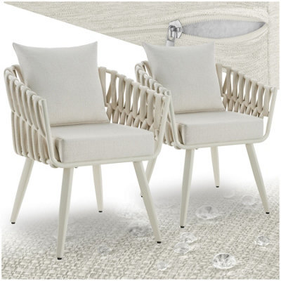Tectake Aluminium Garden Chair Lugano In Rope Weave Design With Thick Seat & Back Cushions - Beige - Set Of 2 - image 1