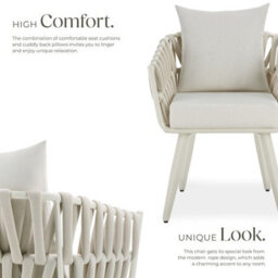 Tectake Aluminium Garden Chair Lugano In Rope Weave Design With Thick Seat & Back Cushions - Beige - Set Of 2 - thumbnail 3