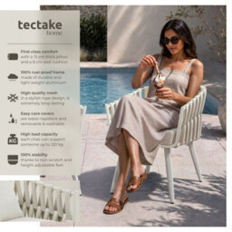Tectake Aluminium Garden Chair Lugano In Rope Weave Design With Thick Seat & Back Cushions - Beige - Set Of 2 - thumbnail 2