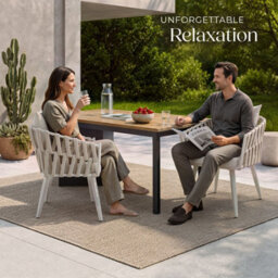 Tectake Aluminium Garden Chair Lugano In Rope Weave Design With Thick Seat & Back Cushions - Beige - Set Of 2 - thumbnail 9