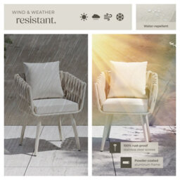 Tectake Aluminium Garden Chair Lugano In Rope Weave Design With Thick Seat & Back Cushions - Beige - Set Of 2 - thumbnail 8