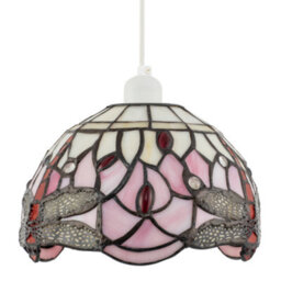 Happy Homewares Pale Pink And White Stained Glass Dragonfly Tiffany Pendant Shade - thumbnail 3