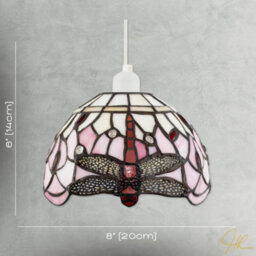 Happy Homewares Pale Pink And White Stained Glass Dragonfly Tiffany Pendant Shade - thumbnail 7