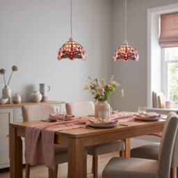 Happy Homewares Pale Pink And White Stained Glass Dragonfly Tiffany Pendant Shade - thumbnail 6