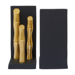 Premier Housewares Hiba Set Of Two Gold Finish Bamboo Effect Bookends - thumbnail 4
